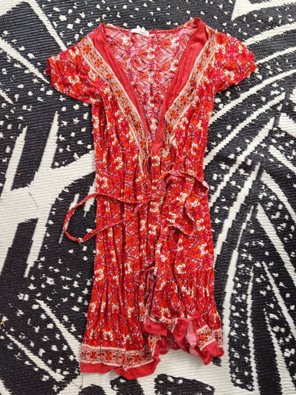 Zesica size L VNeck Dress Wrap Summer Boho Mini Print Dress Beach Casual Floral